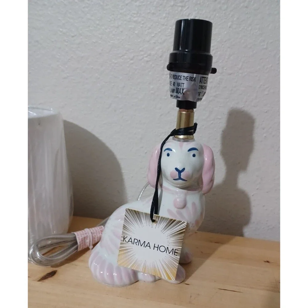 Pink Ceramic Reproduction Staffordshire Dog Figurine Mini Table Lamp NEW